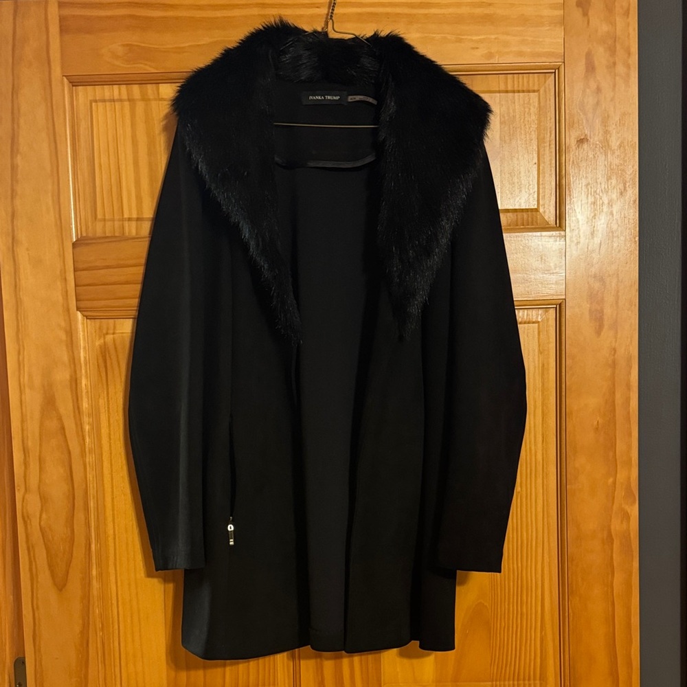 Ivanka Trump Black Faux Fur Collar Coat